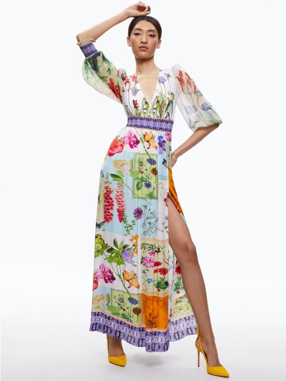 Alice + Olivia BELLAMI V-NECK MAXI DRESS WITH SLIT